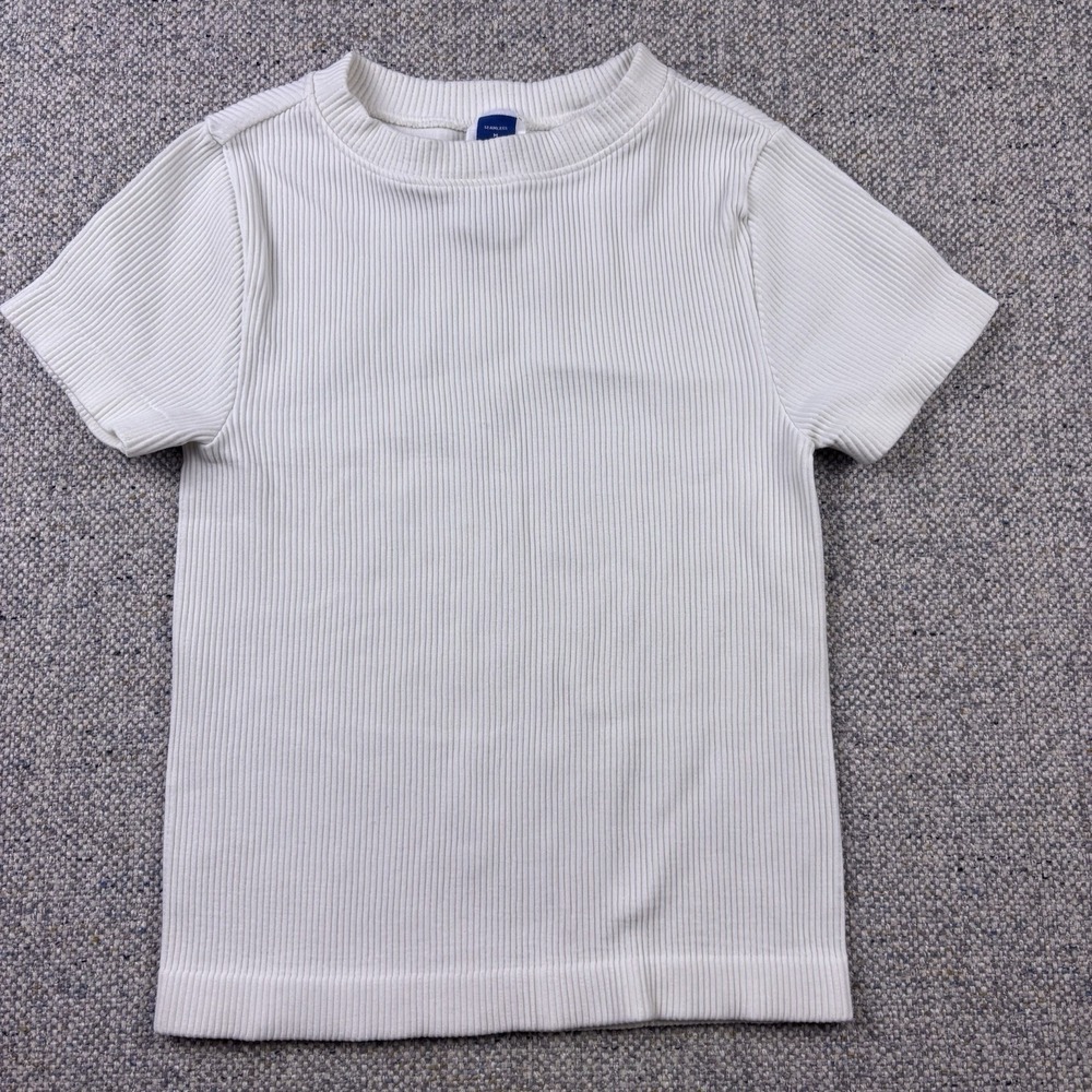 Gap Kids Ribbed Short Sleeve T-Shirt Crewneck Cream Off-White Top Girls Sz M